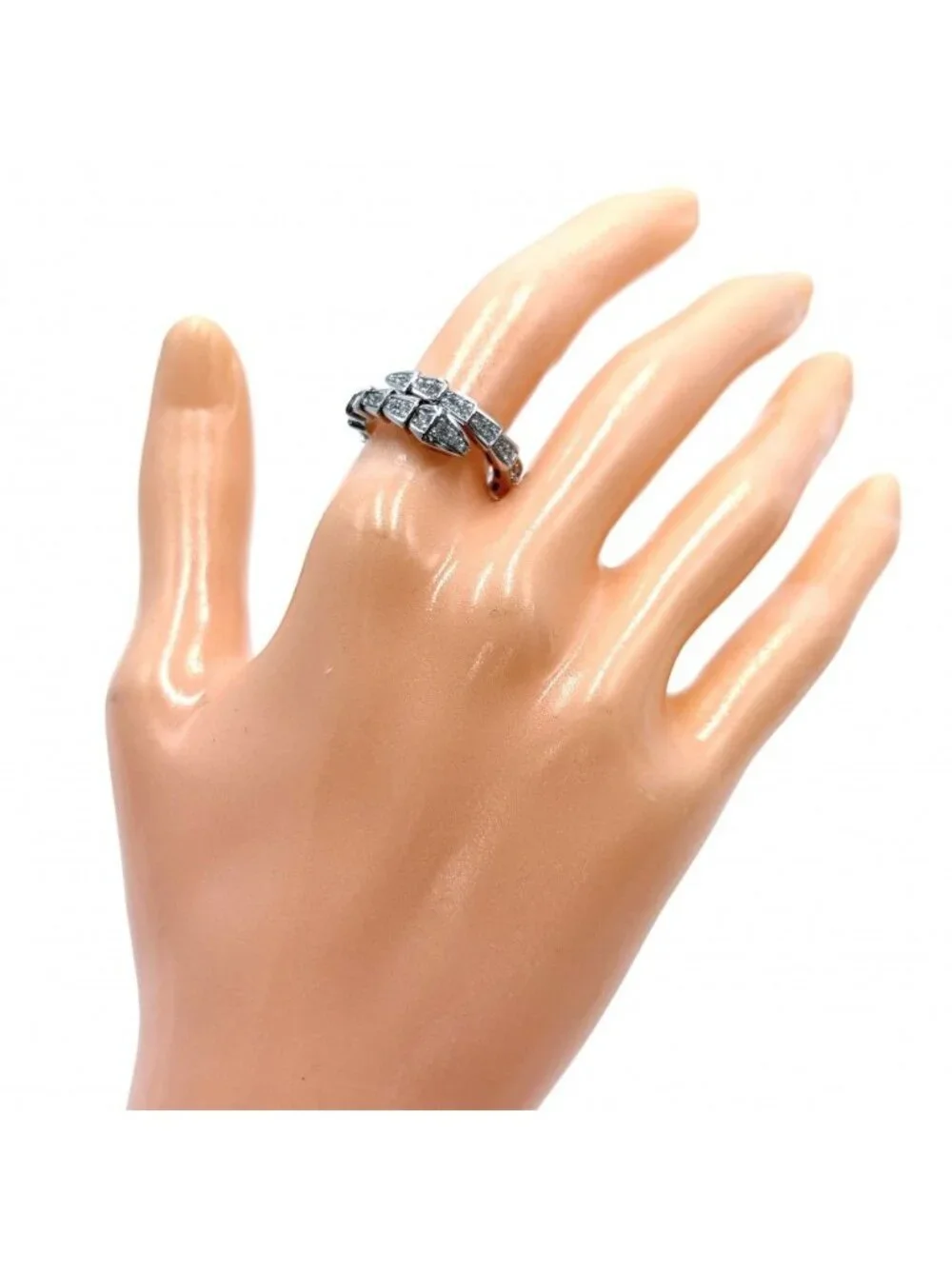 Bvlgari Ring Serpenti Viper Full Pave 18K White Gold Diamond Silver